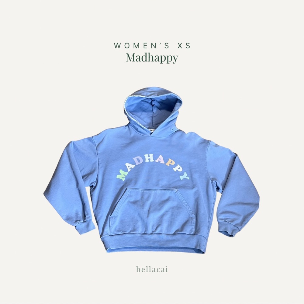 Madhappy French Terry Blue Pastel Pullover Arch Logo Graphic Hoodie Oversized XS